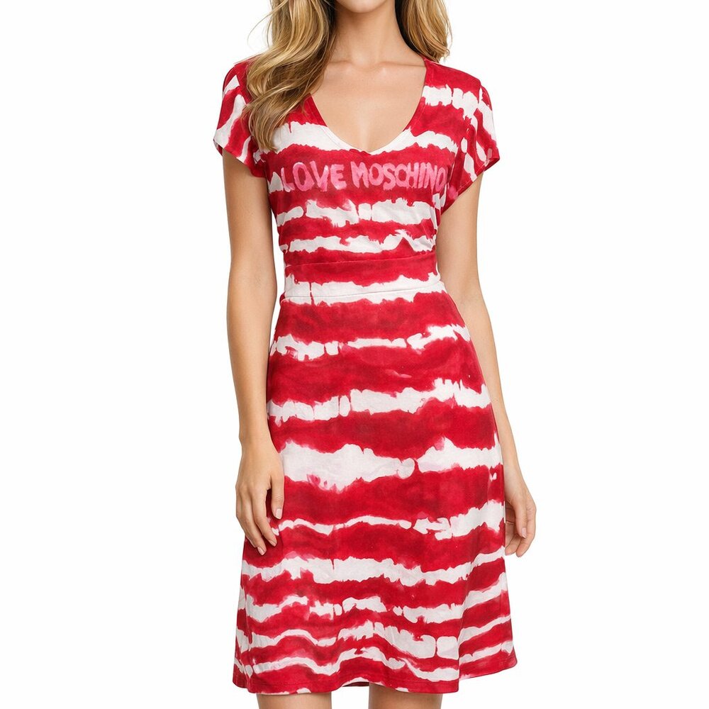 Love Moschino Tie Dye Knit Dress Women's Size 4 Logo Midi Sheath‎ Fit